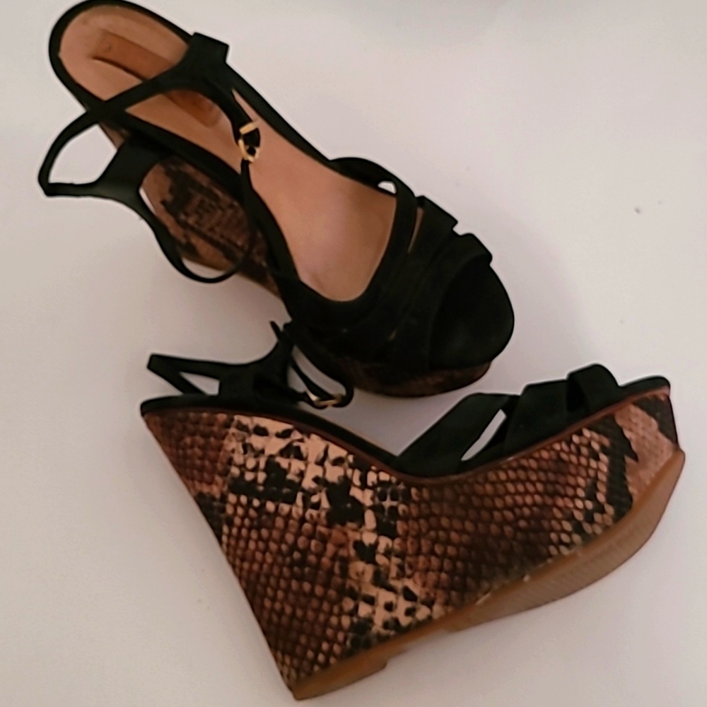 Schutz Black Wedge Platform Sandals